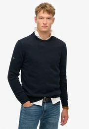Strickpullover COTTON CLASSICS KNIT CREW , Herren, Gr. L, blau (navy), Strick, Obermaterial: 100% Baumwolle, meliert, modisch, regular fit, Rundhals, Langarm Rippbndchen, Pullover