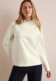 Sweatshirt , Damen, Gr. XXL (46), wei (vanillewei), Web, 80% Baumwolle, 17% Polyester, 3% Elasthan, unifarben, casual, gerade, ohne Ausschnitt, Langarm Bndchen, Sweatshirts, mit Kapuze