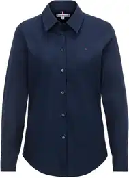 Hemdbluse STRETCH REGULAR LS SHIRT , Damen, Gr. 44, blau (schwarz night navy), Web, Obermaterial: 97% Baumwolle, 3% Elasthan, unifarben, casual, regular fit, Langarm Manschette, Blusen, gesticktem Logo