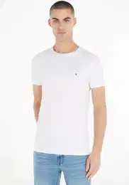 T-Shirt CORE STRETCH SLIM C-NECK TEE , Herren, Gr. M, wei, Jersey, Obermaterial: 96% Baumwolle, 4% Elasthan, Basic, Rundhals, Kurzarm, Shirts
