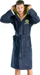 Herrenbademantel Como Gr. XL, blau (marine), L:120cm in Gr. XL, Baumwoll-Mix, Hausmntel, mit kontrastfarbenem Kragen