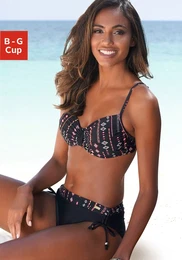 Bgel-Bikini Gr. 36, Cup C, schwarz (schwarz, bedruckt) Damen Bikini-Sets mit hher geschnittener Hose