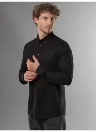 Poloshirt Business-Hemd aus DELUXE-Single-Jersey , Herren, Gr. XXL, schwarz, 100% Baumwolle, casual, Langarm, Shirts