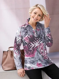 Poloshirt CLASSIC BASICS Winter-Shirt Gr. 48, rot (bordeaux, grau, bedruckt) Damen Shirts