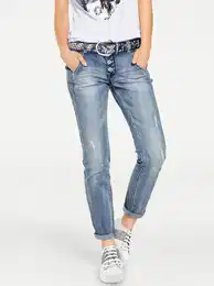 Boyfriend-Jeans Gr. 24, Kurzgren, blau (bleached) Damen Jeans 5-Pocket-Jeans