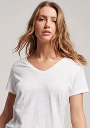 V-Shirt STUDIOS SLUB EMB VEE TEE , Damen, Gr. XL, wei (optic), Single Jersey, Obermaterial: 60% Baumwolle, 40% Lyocell, unifarben, casual, lssig geschnitten hftlang, V-Ausschnitt, Kurzarm geschnittene Kante, Shirts, strukturiertes T-Shirt