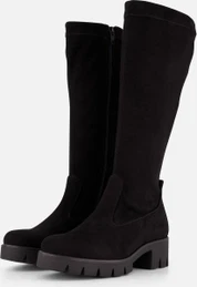 GHSIRUEU Kniehoge Rijlaarzen Dames Grote Hoge Hak Brede kuit Metal Buckle Zijrits Winter Laarzen,zwart,50 EU
