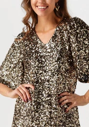 Dames Glanzende Pailletten Mini Jurk Lange Mouw V-Hals Party Jurk Slim Fit Dames Cocktailjurk voor Feesten Bruiloften Clubs Proms kopen vanaf een prijs van 26
