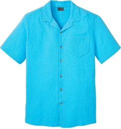 Musselin-Kurzarmhemd aus reiner Baumwolle, blau, 47/48 (3XL), 100% Baumwolle,Musselin