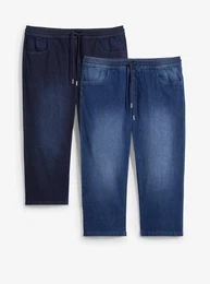 Regular Fit Schlupf-3/4-Jeans Straight leichter Denim (2er Pack), blau, 34, mit Baumwolle