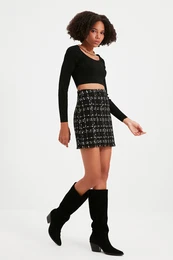 Black Plaid Tweed Fabric Mini tkan sukn