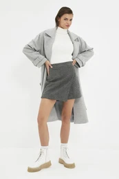 Anthracite Wraparound Cachet Woven Short Skirt