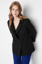 Black Regular Lined Buttoned Woven Blazer Jacket