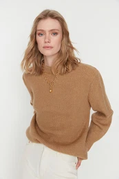camel iroko fit mehko teksturiran osnovni pulover za pletenine