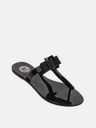 Black flip-flops with bow