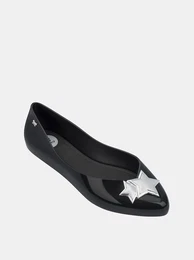 Black shiny ballerinas with details in silver Chic