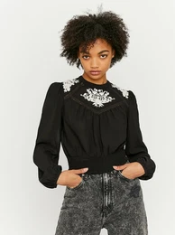 Black blouse with embroidery - Women