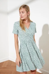 Green V Neck Knitted Dress