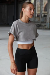 Gray 100% Cotton Crew NeckSuper Crop Knitted T-Shirt