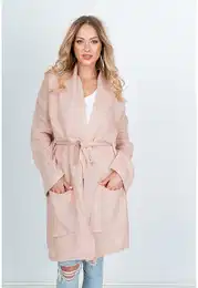 Long women's sweater with pockets - pink,