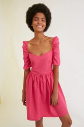 Fuchsia Balloon Sleeve Dress