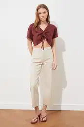 Beige High Waist Culotte Jeans