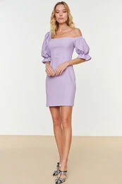 Lilac Fitted Evening Dress with Lined Poplins