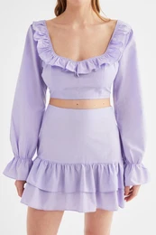Lilac Frill Detailed Top-bottom Set