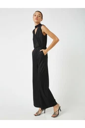 Women's Black Wide Leg Jumpsuit with Window Detail