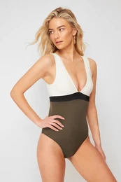 zeleno-beli barvni blok V-vratu Redne kopalke za noge