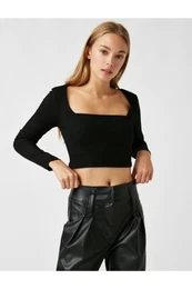 Women's Black Long Sleeve Crop T-Shirt