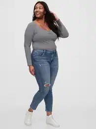 Jeans mid rise distressed true skinny - Women's
