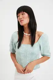 Mint kvadratni ovratnik Jacquard pletenine pulover