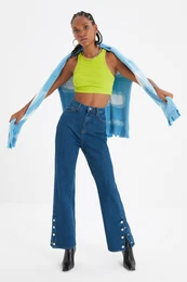 Blue Slit High Waist 90's iroke kavbojke za noge