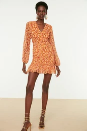 Multi Color Mini Woven Floral Pattern Woven Dress