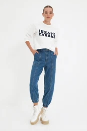 Blue Stitch Detajl Visoki pas Jogger Jeans