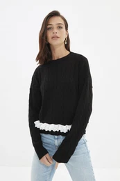 Black Lace Detailed Knitwear Sweater