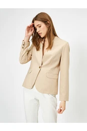 Button Detailed Basic Blazer Jacket