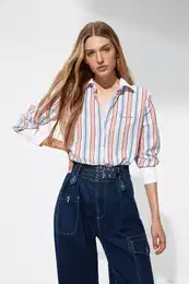 X Sagaza Studio Multicolor Striped Embroidery Shirt