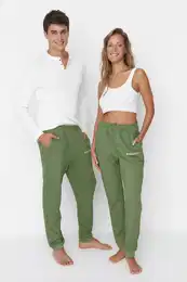 kaki unisex redoviti / normalno rezani tiskani pletene elastine noge debele pamune trenirke
