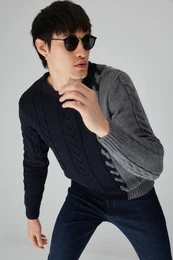 Limited Edition Navy Blue Slim Fit Wool Crew Neck Hair Knit Sweater