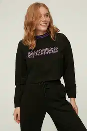 Black Crop Slim Knitted Tracksuit Set
