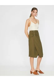 Women's Green Button Detailed Skirt