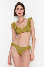 Green Ruffle Detailed V-Cut Bikini Bottoms