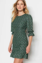 Green Back Detail Woven Woven Dress