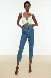 Green Tie Detailed Knitted Bustier