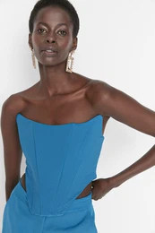 Saks Crop Woven Corset Detailed Bustier