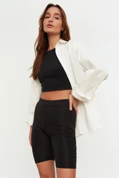 Black Ruffle Detailed Knitted Leggings