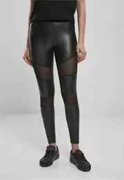 Women's Tech Mesh Leggings in Faux Leather Black