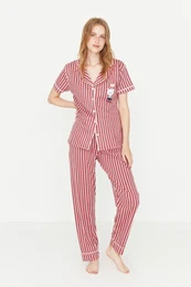 Pink Striped Animal Print Shirt-Pants and Knitted Pajamas Set